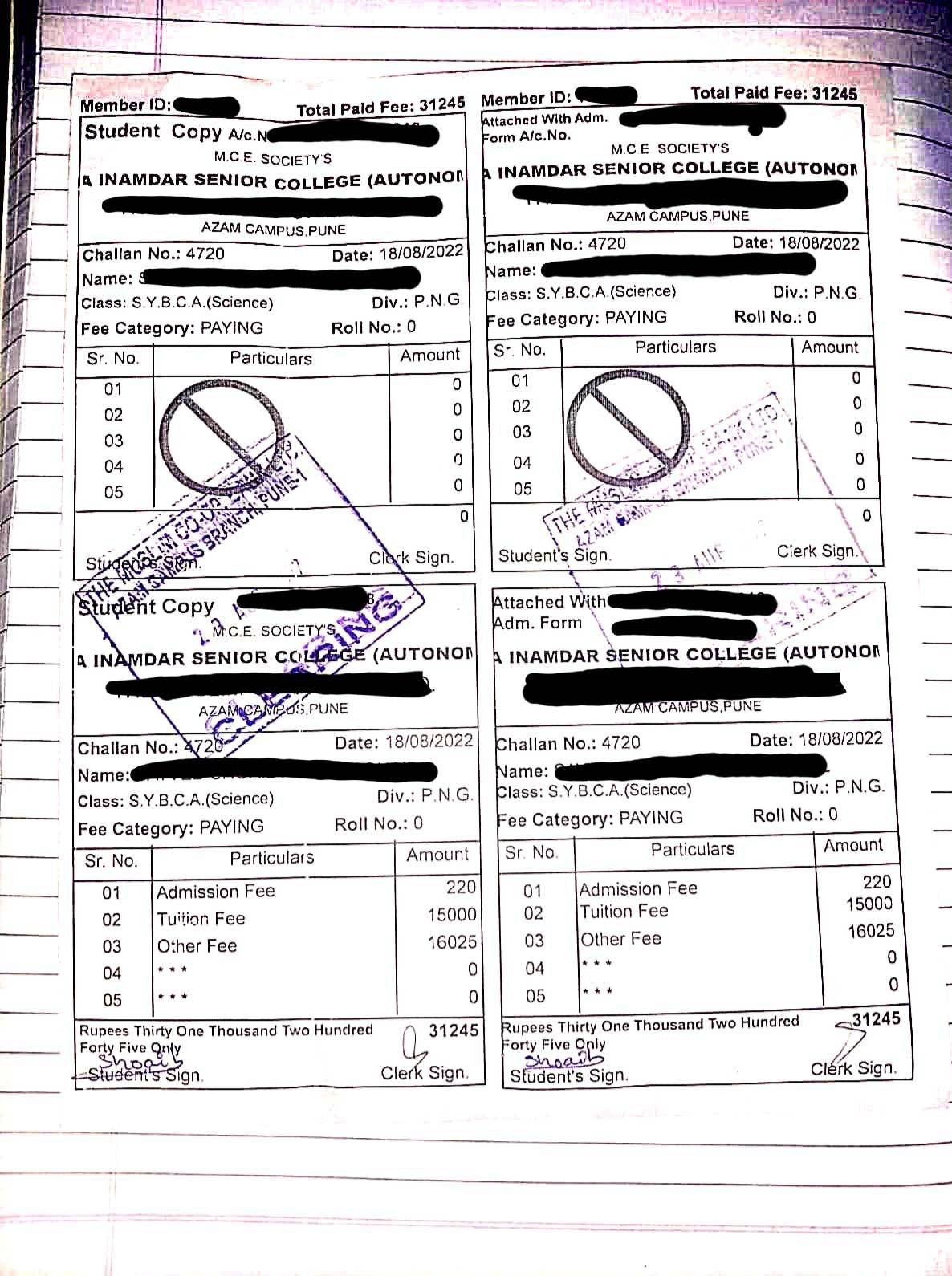 School fee receipt proof